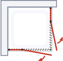 Schematische weergave van een douchecabine met draaideuren