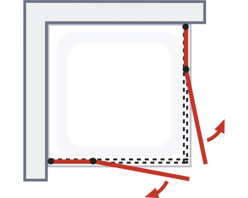 Animatie van een douchecabine met draaideur