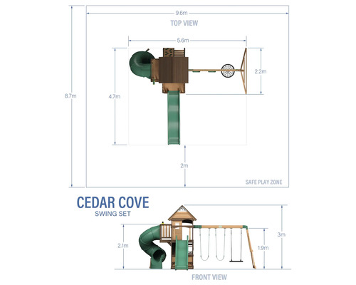Afbeeldingen en afmetingen van de Cedar Cove schommelset