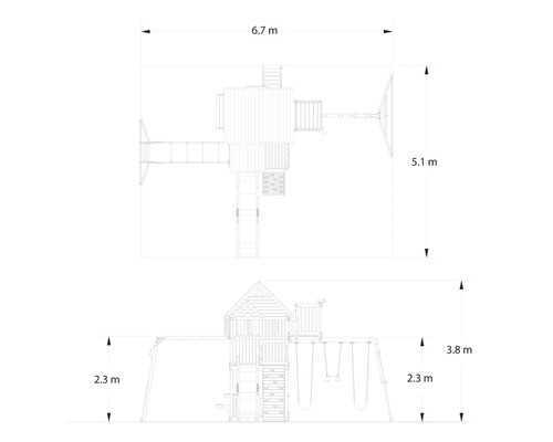 Afmetingen van de speelplaats als technische tekening
