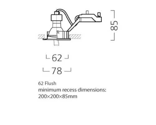 Technische tekening van een inbouw plafondlamp met maataanduidingen