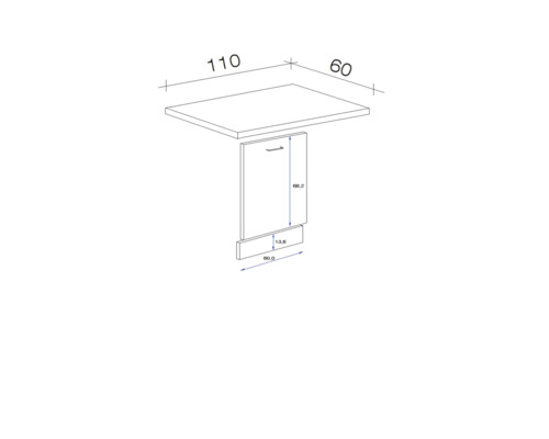 Technische tekening van een tafel met afmetingen van 110 bij 60.