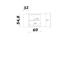Technische tekening van een wandkast met maatvoering.
