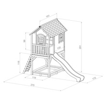 Afmetingen van het speelhuis met glijbaan en zandbak