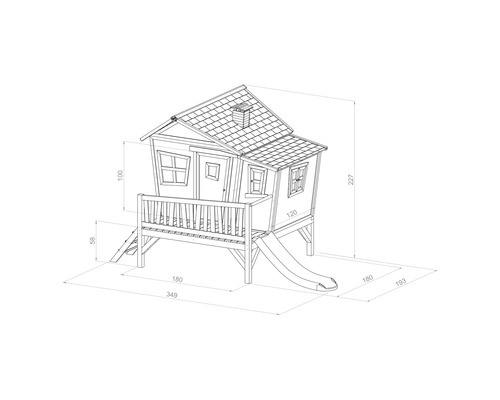 Afmetingen van een speelhuis met glijbaan