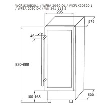 Technische tekening van een wijnkoelkast met maatvoering