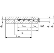 Tekening van een schroefanker met afmetingen
