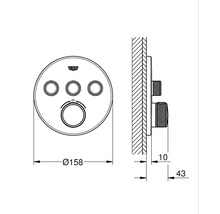 Technische tekening van een Grohe douchearmatuur met afmetingen