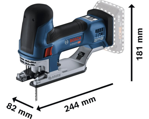 Bosch accusloopzaag met afmetingen