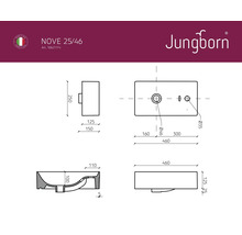 Technische tekening van een Jungborn wastafel met afmetingen