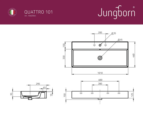 Technische tekening wastafel Quattro 101