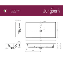 Technische tekening van de Jungborn Sedici 101 wastafel met maatvoering