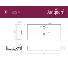 Technische tekening van een Jungborn Nove 101 wastafel met maatvoering
