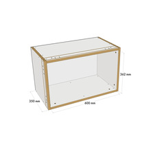 Illustratie van een open kast met afmetingen van 600 mm breed, 362 mm hoog en 350 mm diep