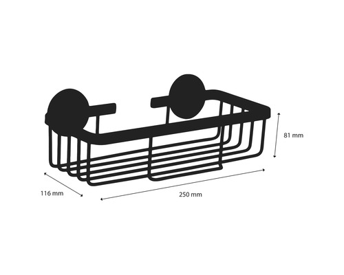 Metalen doucheplank met afmetingen van 250 x 116 x 81 millimeter