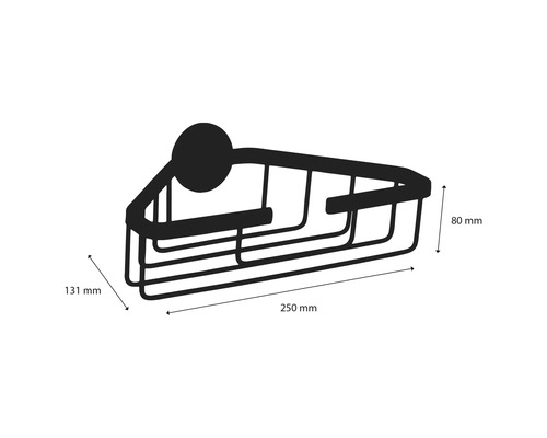 Hoekrek van metaal met afmetingen 250 mm x 131 mm x 80 mm