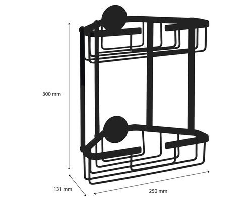 Hoekrek met twee planken en afmetingen