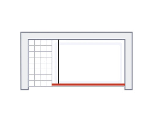 Schema van een douchecabine met schuifdeur