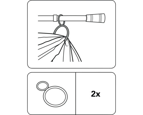 Gordijnroede met gordijnringen, twee stuks