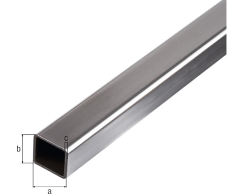 Vierkante metalen buis met maat aanduidingen a, b en c