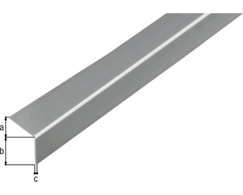 Hoekprofiel van metaal met maataanduidingen a, b en c.