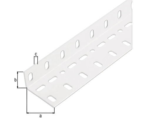 Geperforeerde montagehoek met afmetingen a, b en c