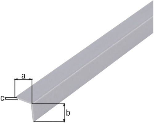 Illustratie van een hoekprofiel met maatvoering a, b en c.