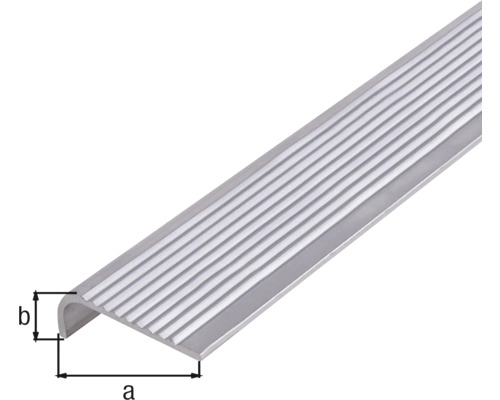 Aluminium traprandprofiel met ribbels en maatvoering.