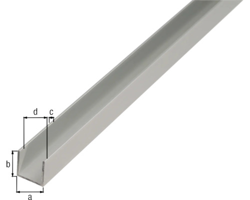 U-profiel van metaal met maataanduidingen