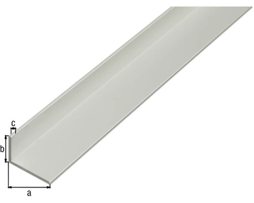 Hoekprofiel van metaal met afmetingen a, b, c
