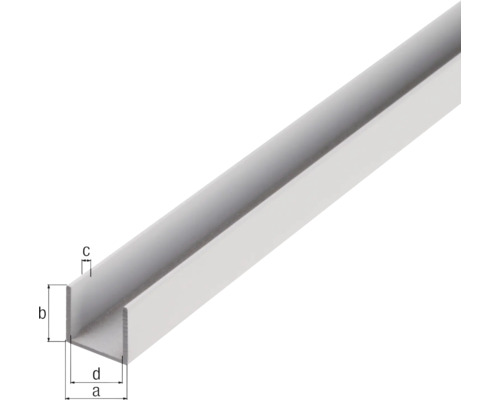 U-profiel van aluminium met maatindicaties