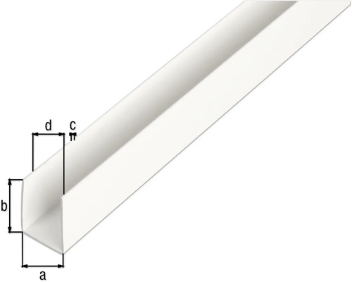 Kunststof hoekprofiel met maatgegevens