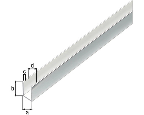 U-profiel van metaal met maataanduidingen