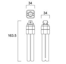 Technische tekening van een lamp met afmetingen