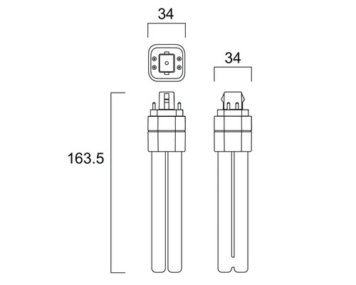 Technische tekening van een lamp met afmetingen