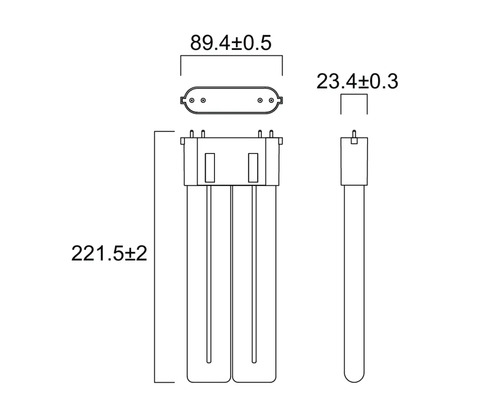 Technische tekening van een lamp met maataanduidingen