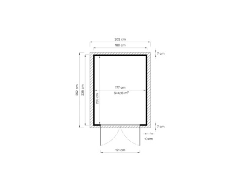 Plattegrondtekening met afmetingen: 252 cm hoog, 202 cm breed, 4,16 m² oppervlakte