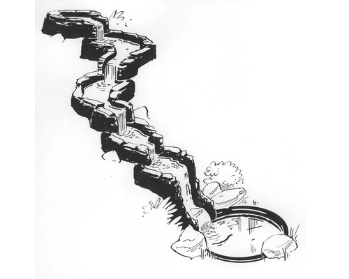 Illustratie van een trapsgewijze stenen fontein met vijver