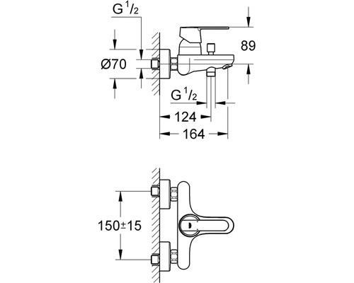 Technische tekening van een kraan met afmetingen