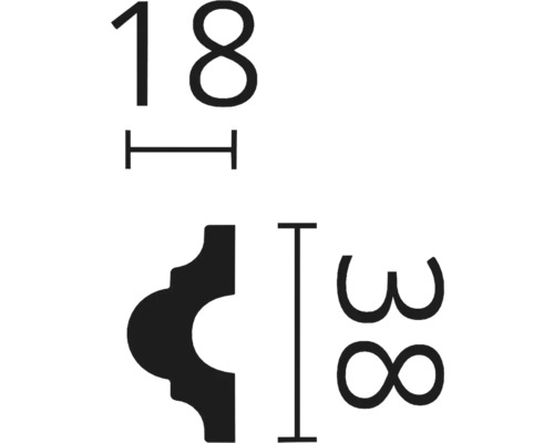 Afmetingen van een sierlijst: 18 millimeter breed en 38 millimeter hoog