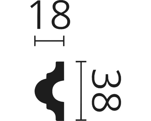 Technische tekening van een sierprofiel met maatvoering 18 en 38 millimeter