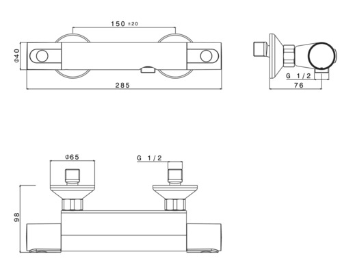 Technische tekening van een sanitairkraan met afmetingen