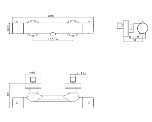 Technische tekening van een kraan met maatvoering