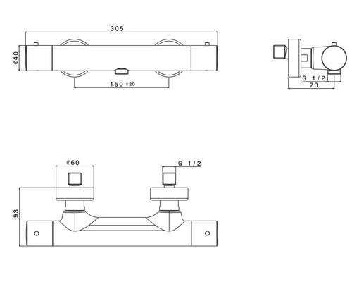 Technische tekening van een kraan met maatvoering