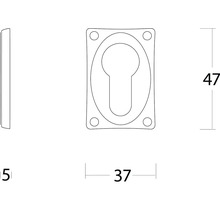 Technische tekening van een deurslot met de afmetingen 47 bij 37 millimeter