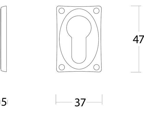 Technische tekening van een deurslot met de afmetingen 47 bij 37 millimeter