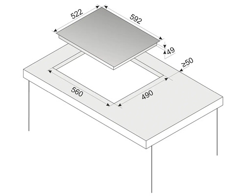 Afmetingen voor de installatie van een kookplaat in een werkblad