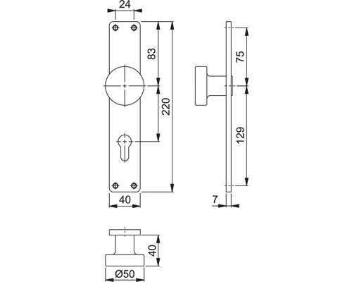 Technische tekening van een deurbeslag met maatvoering