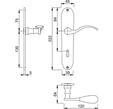 Technische tekening deurklink met afmetingen