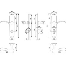 Technische tekening van een deurklink met afmetingen